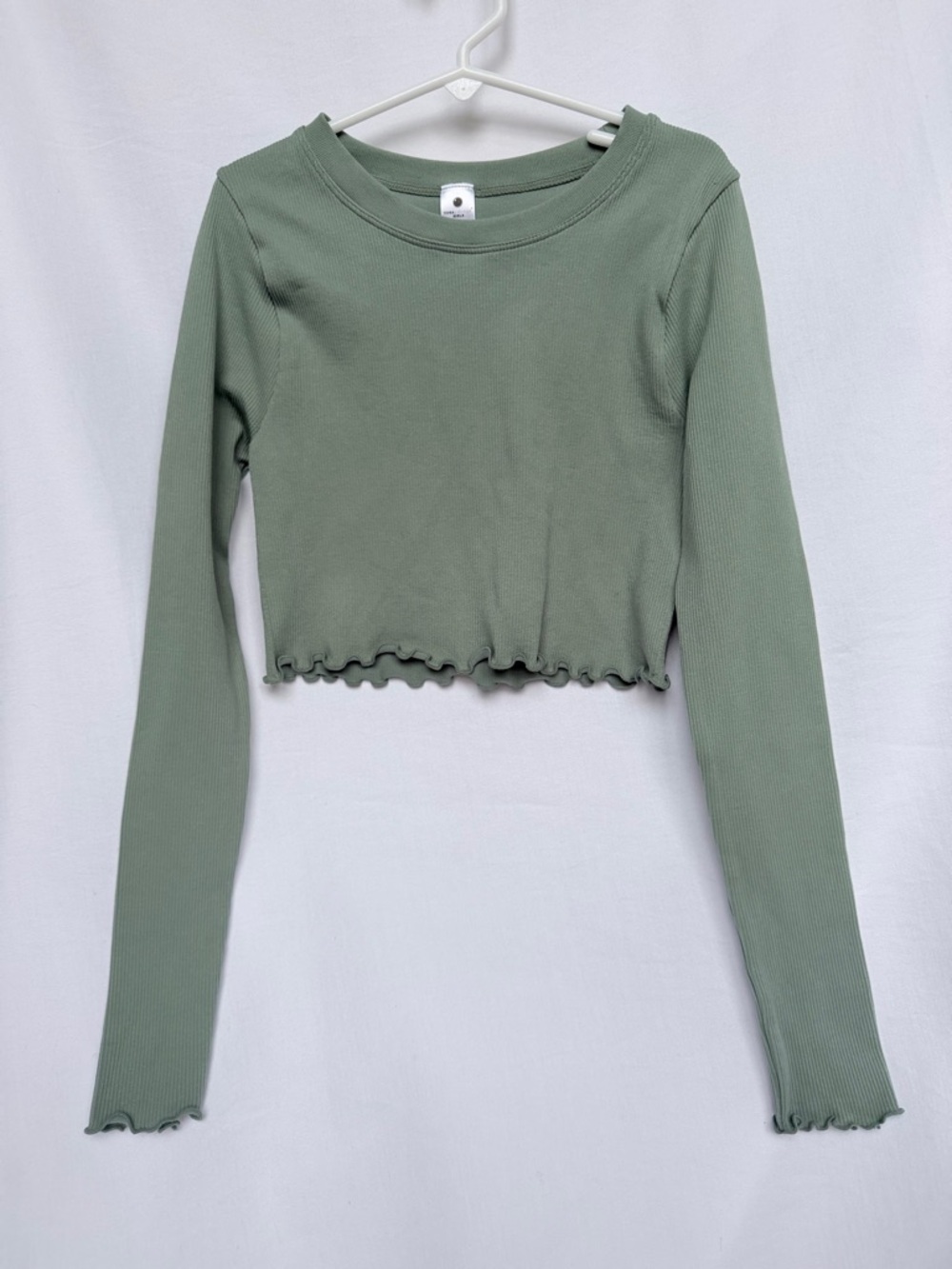Yogalicious Sage Green Ribbed Lettuce-Edge Crop Long Sleeve